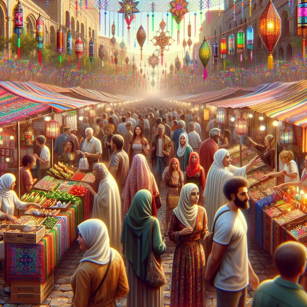 Festive market opening scene.