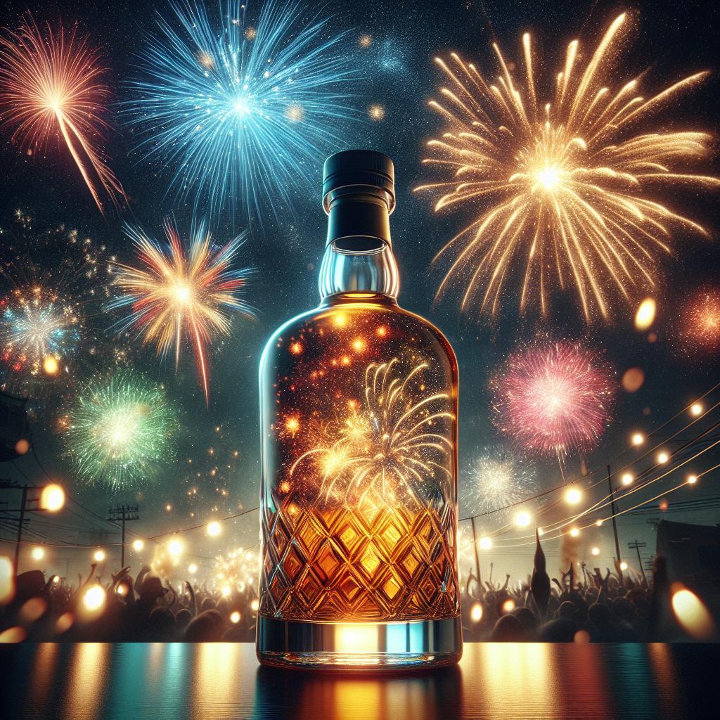 Whiskey bottle with fireworks