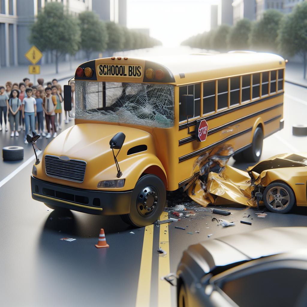 School bus collision aftermath.