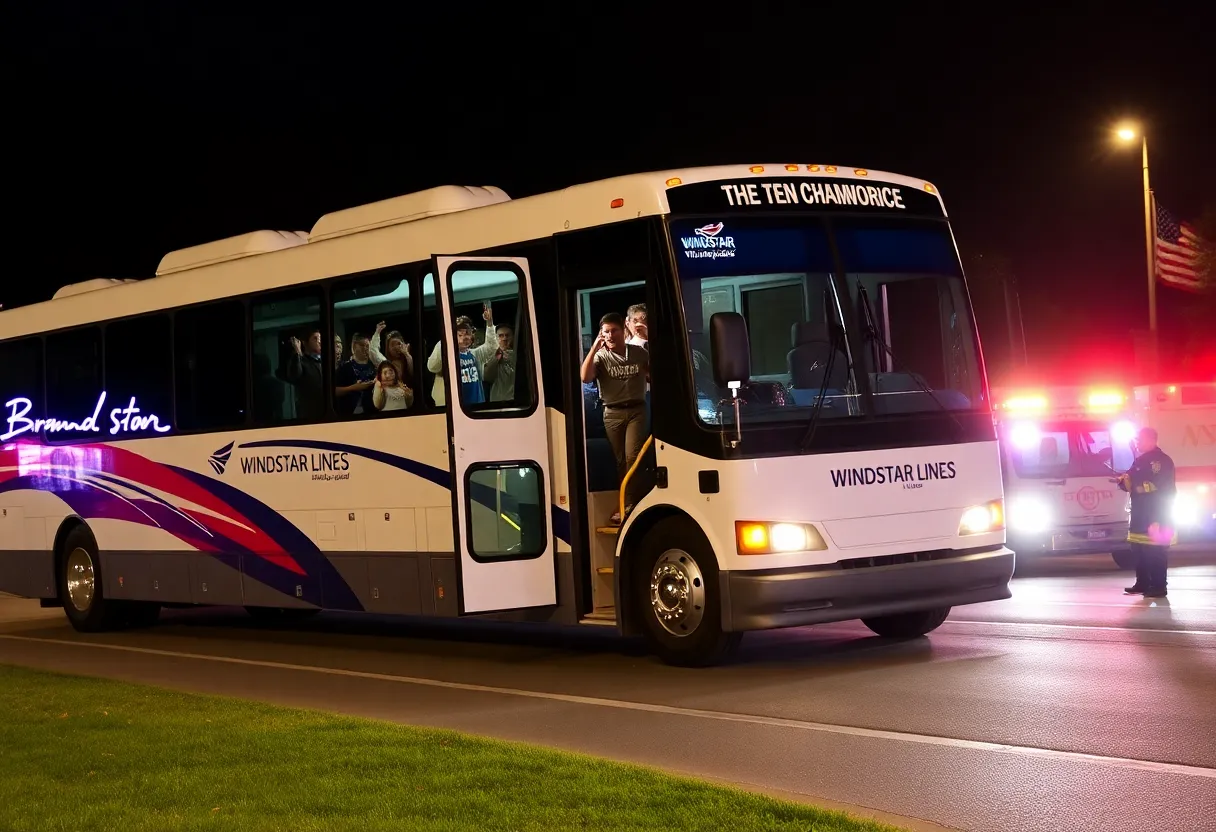 Emergency responders at the site of the Chattanooga bus crash involving school band members