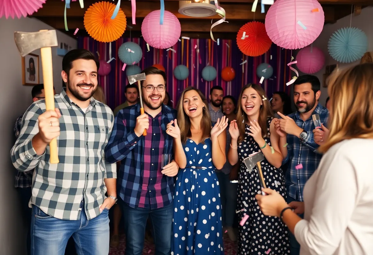 Vibrant gender reveal party in Chattanooga with family and friends celebrating