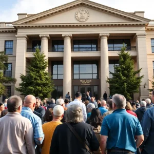 Community gathering in front of Chattanooga government building