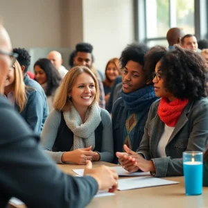 Diverse community members engaging in discussions about inclusion and representation.