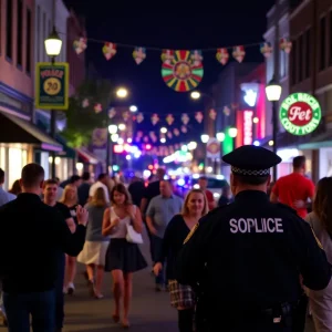 Vibrant night scene in Hamilton County with people and local businesses.