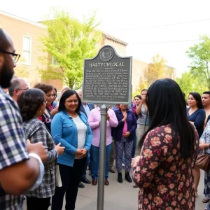 Community members gather at the unveiling of the Chattanooga Rotary Club historical marker.