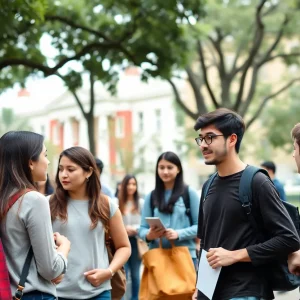 Students on Columbia University campus engaged in discussions