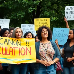 Community members discussing education policies