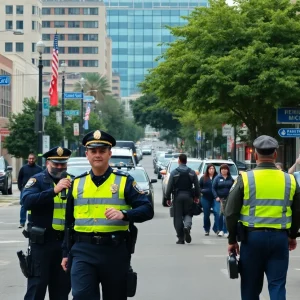 Chattanooga city street with police presence and community engagement