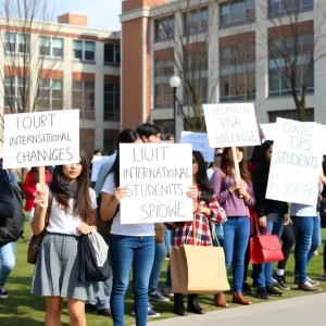 International students protesting against visa cancellations