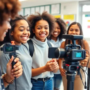 Chattanooga graduates creating a video with joyful expressions
