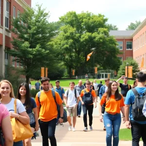 Campus view of the University of Tennessee with students