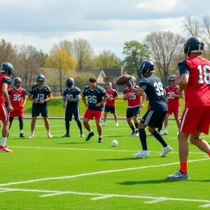 UTC football team practicing on the field