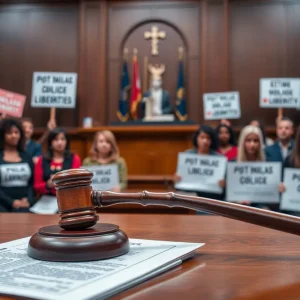 Courtroom representation of justice and activism