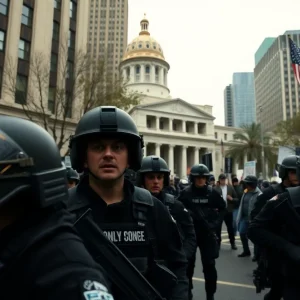 US Marines stationed outside federal building during protests