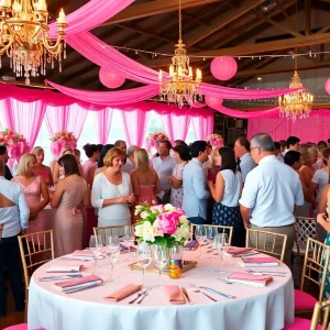 Attendees at the 21st Annual Pink Gala enjoying the event decorated in pink.