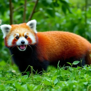 Red panda named Pilatus playing in the trees