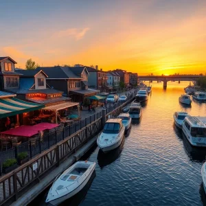 Diverse restaurants and outdoor dining along the Tennessee River in Chattanooga TN