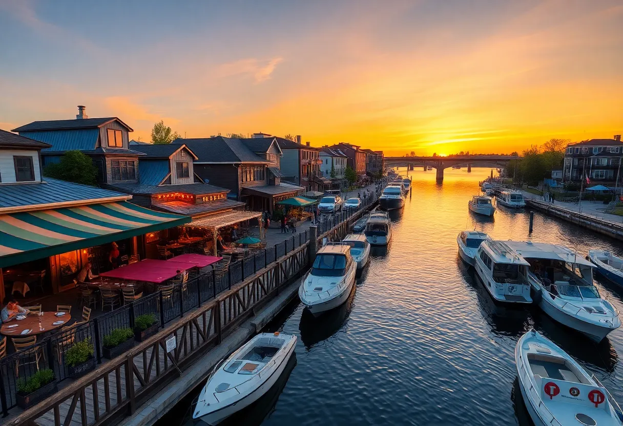 Diverse restaurants and outdoor dining along the Tennessee River in Chattanooga TN