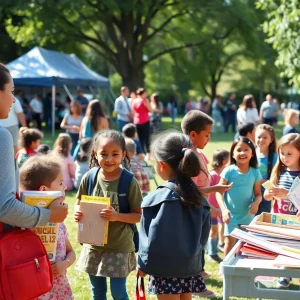 Families at the Chattanooga Back to School Bash receiving school supplies