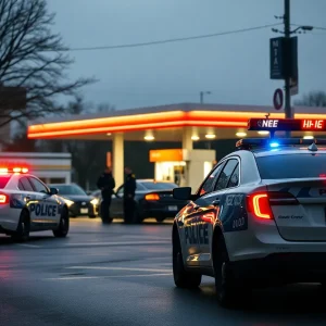 Police vehicles at a Chattanooga gas station during an incident