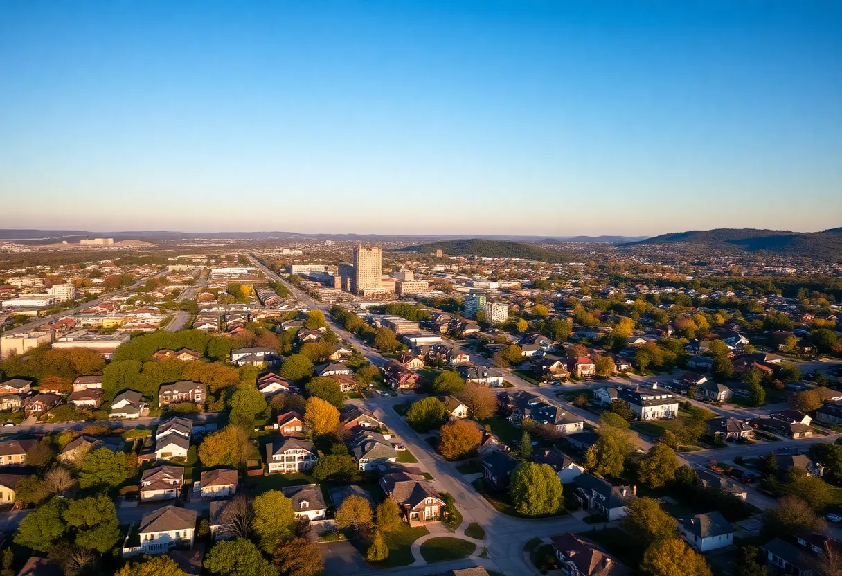 Aerial view of Chattanooga showcasing homes and the city.