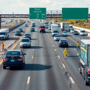 Traffic on I-24/I-75 construction site in Chattanooga