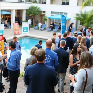 Chattanooga professionals networking by the poolside at Marriott Downtown.