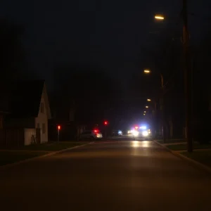 Night scene of Chattanooga neighborhood with police lights