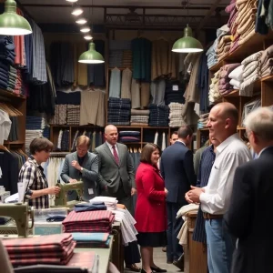 Interior of a busy tailor shop in Chattanooga.