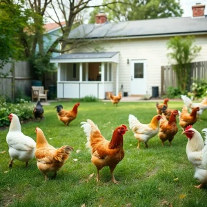 Chickens in a fenced backyard in Chattanooga