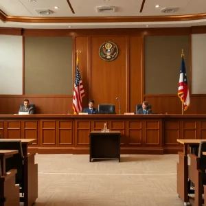 Interior of the Veterans Treatment Court with supportive military themes.