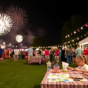 Family celebrating Independence Day in Chattanooga with crafts and fireworks