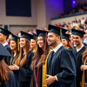 Graduation ceremony at Middle Tennessee State University with students celebrating.