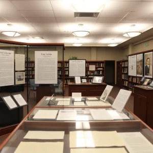 Display of letters and materials about the Ochs brothers at the library.