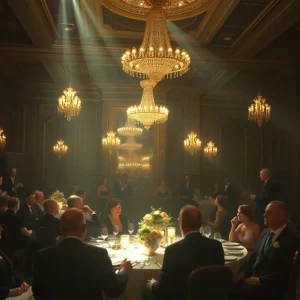 Guests celebrating at the RBG Ball in Chattanooga, dressed elegantly in all black attire.