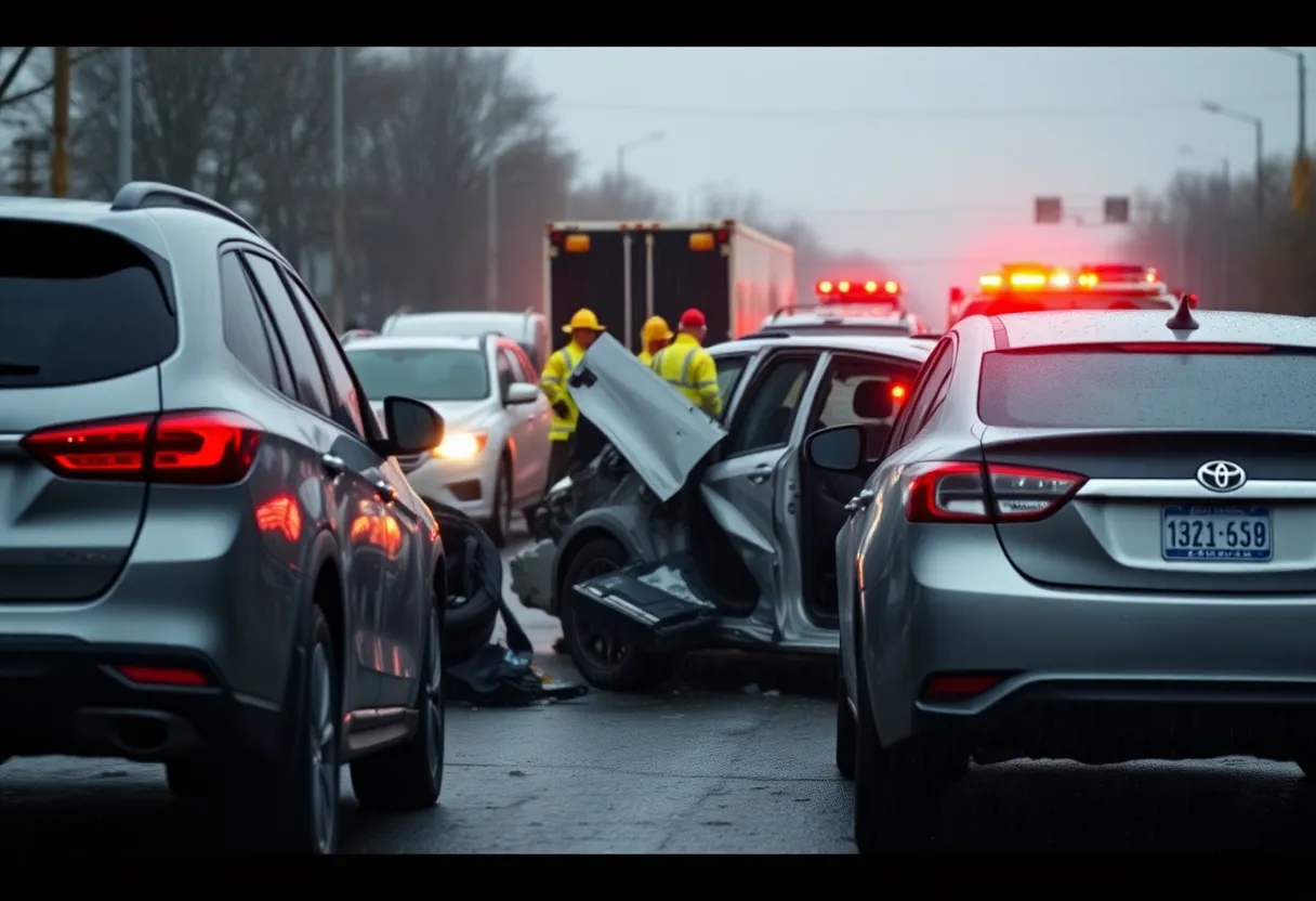 Emergency responders at a multi-vehicle traffic accident