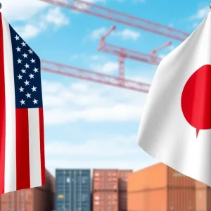 Illustration depicting trade negotiations between the USA and Japan