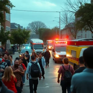 Scene of the Tyner High School reunion shooting incident with emergency responders present.