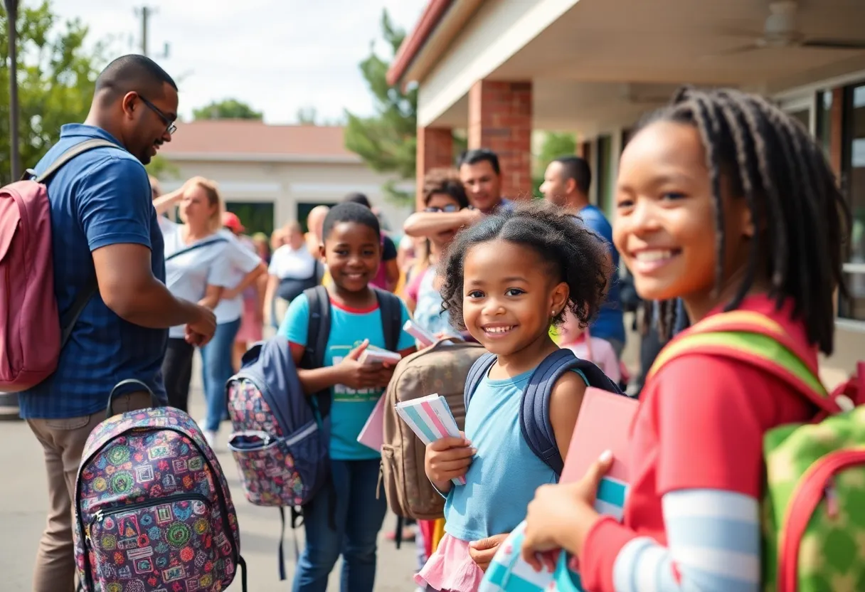 Families and children at the Chattanooga Back to School Bash receiving supplies