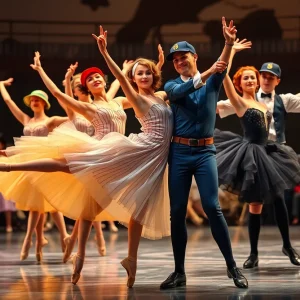 Ballet dancers performing in a dynamic scene inspired by baseball