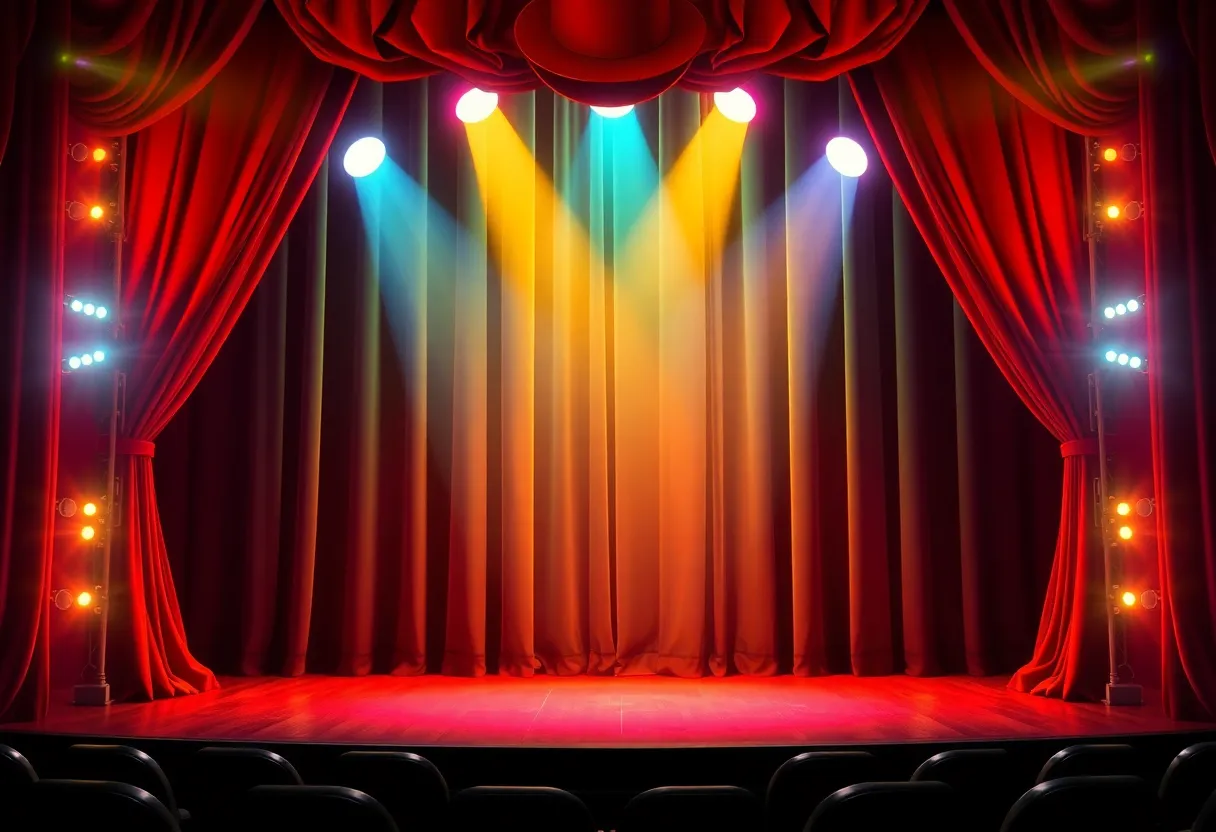 Theater stage with Broadway symbols for Chattanooga season announcement