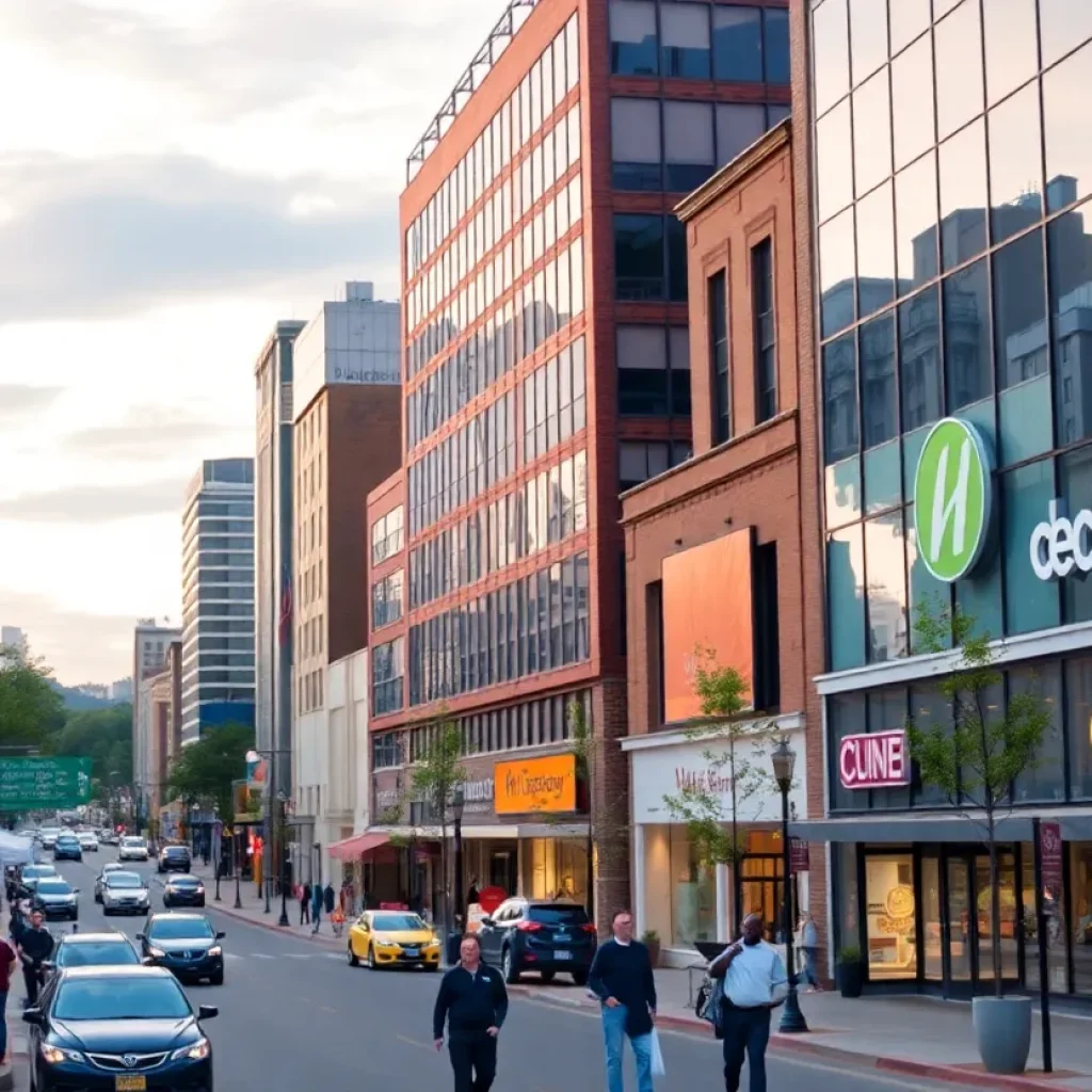 A vibrant business area in Chattanooga showcasing local companies