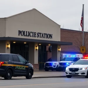 Police vehicles outside a Chattanooga station during a child abuse investigation.
