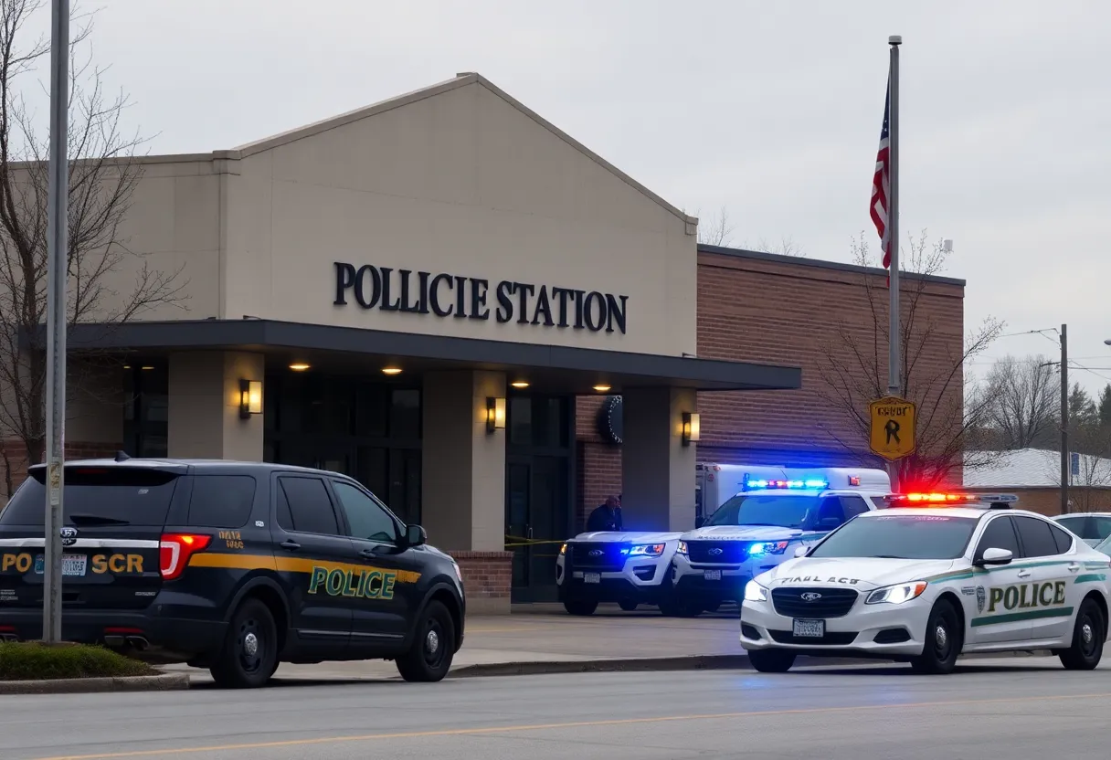 Police vehicles outside a Chattanooga station during a child abuse investigation.