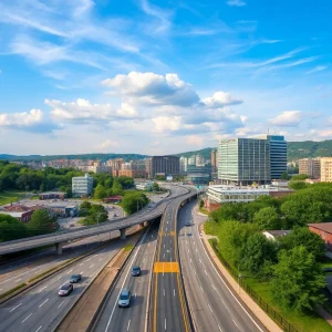 View of Chattanooga showcasing city infrastructure with vehicles and housing.