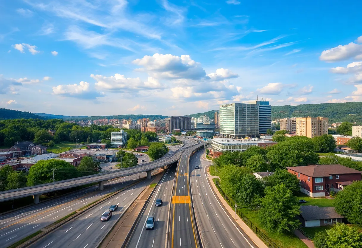 View of Chattanooga showcasing city infrastructure with vehicles and housing.