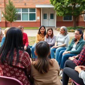 Parents discussing school safety concerns at a community meeting.