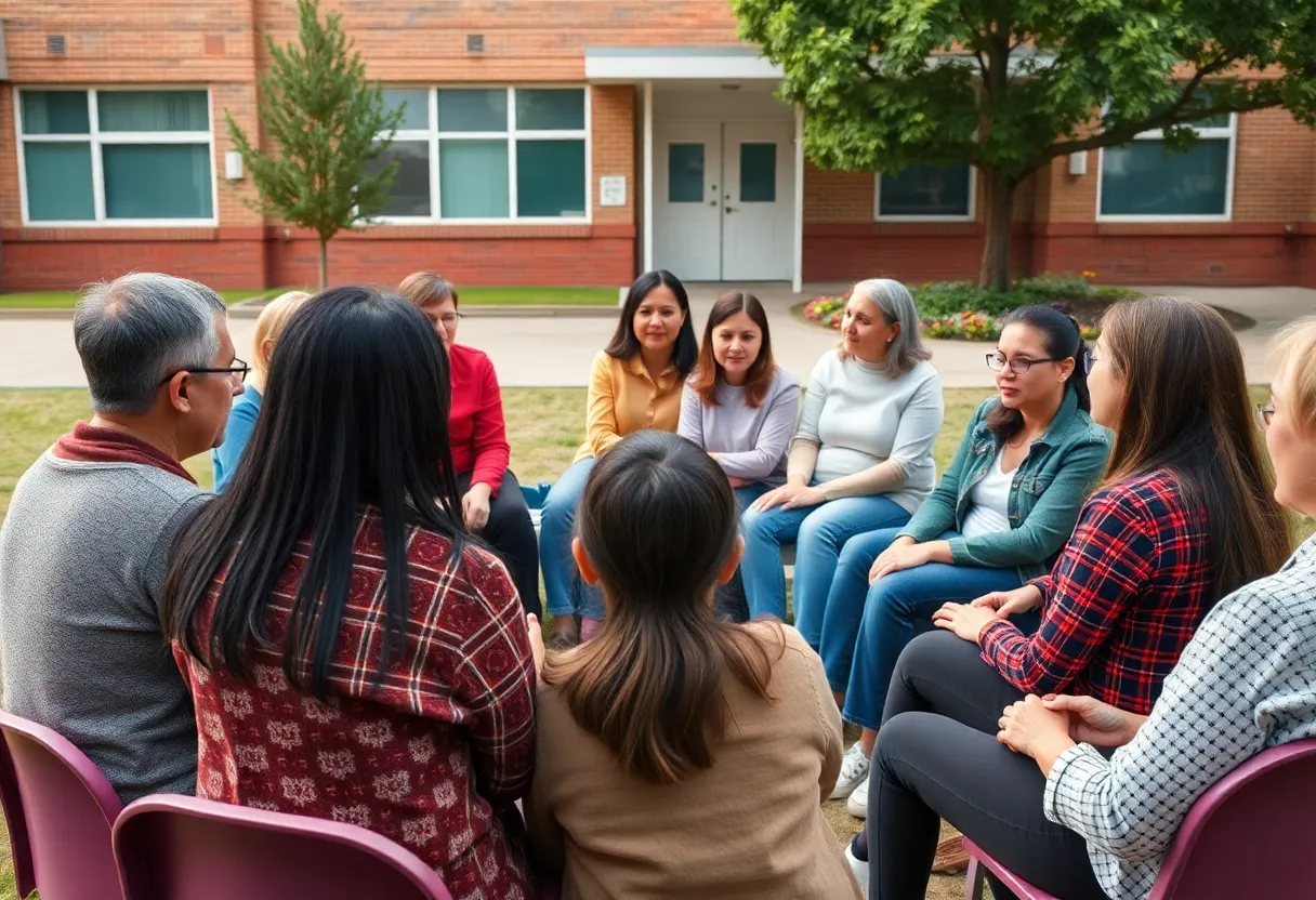 Parents discussing school safety concerns at a community meeting.