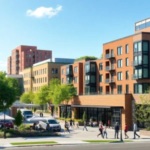 Urban development in East Chattanooga with new homes and commercial spaces