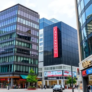 Vibrant view of downtown Chattanooga with retail and office spaces.